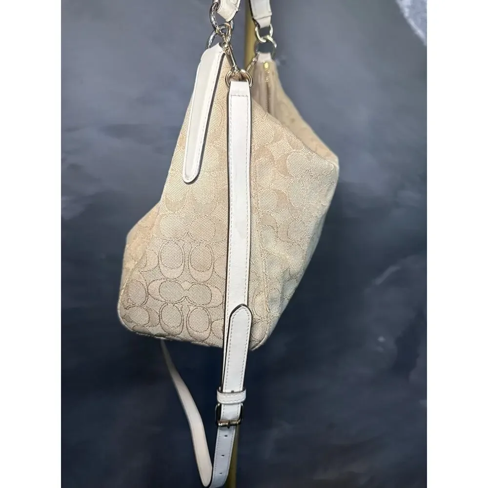 Coach F58284 Celeste Convertible Hobo Khaki Chalk Signature Shoulder Crossbody